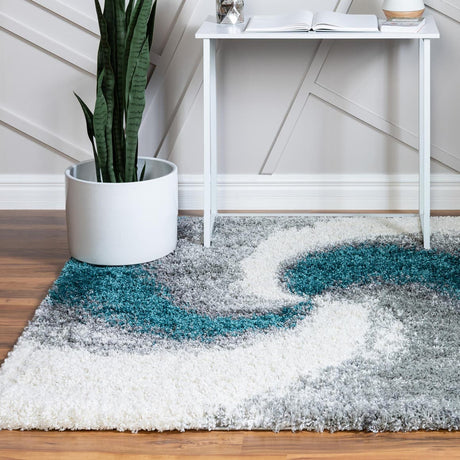 Turquoise 5' 3 x 5' 3 Soft Touch Shag Square Area Rug Thick Soft Touch Fluffy & Plush Shaggy Pile