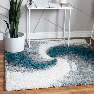 Turquoise 5' 3 x 5' 3 Soft Touch Shag Square Area Rug Thick Soft Touch Fluffy & Plush Shaggy Pile