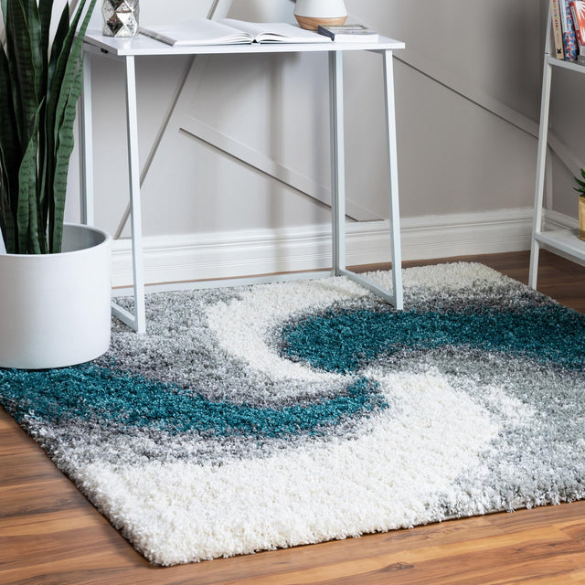 Turquoise 5' 3 x 5' 3 Soft Touch Shag Square Area Rug Thick Soft Touch Fluffy & Plush Shaggy Pile