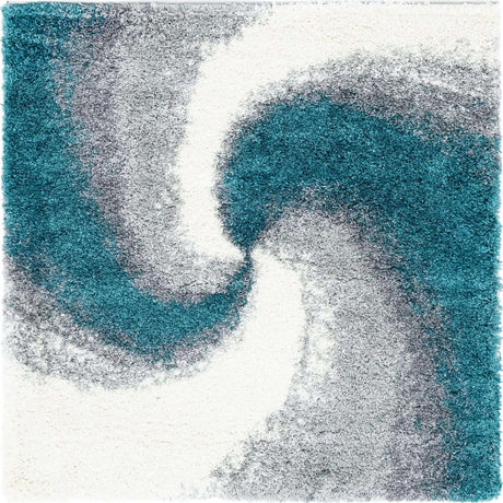 Turquoise 5' 3 x 5' 3 Soft Touch Shag Square Area Rug Thick Soft Touch Fluffy & Plush Shaggy Pile
