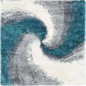 Turquoise 4' 1 x 4' 1 Soft Touch Shag Square Area Rug Thick Soft Touch Fluffy & Plush Shaggy Pile
