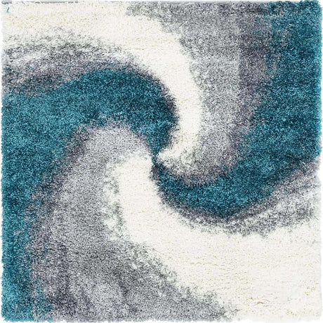 Turquoise 4' 1 x 4' 1 Soft Touch Shag Square Area Rug Thick Soft Touch Fluffy & Plush Shaggy Pile