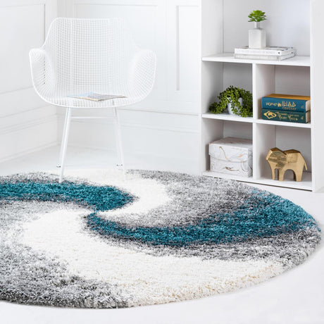 Turquoise 4' 1 x 4' 1 Soft Touch Shag Round Area Rug Thick Soft Touch Fluffy & Plush Shaggy Pile