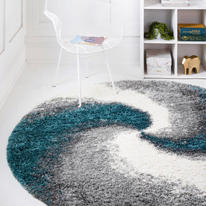Turquoise 4' 1 x 4' 1 Soft Touch Shag Round Area Rug Thick Soft Touch Fluffy & Plush Shaggy Pile