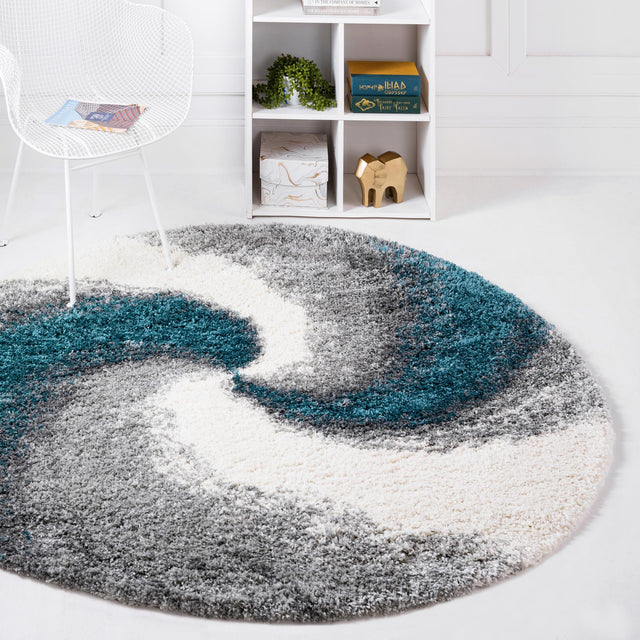 Turquoise 4' 1 x 4' 1 Soft Touch Shag Round Area Rug Thick Soft Touch Fluffy & Plush Shaggy Pile