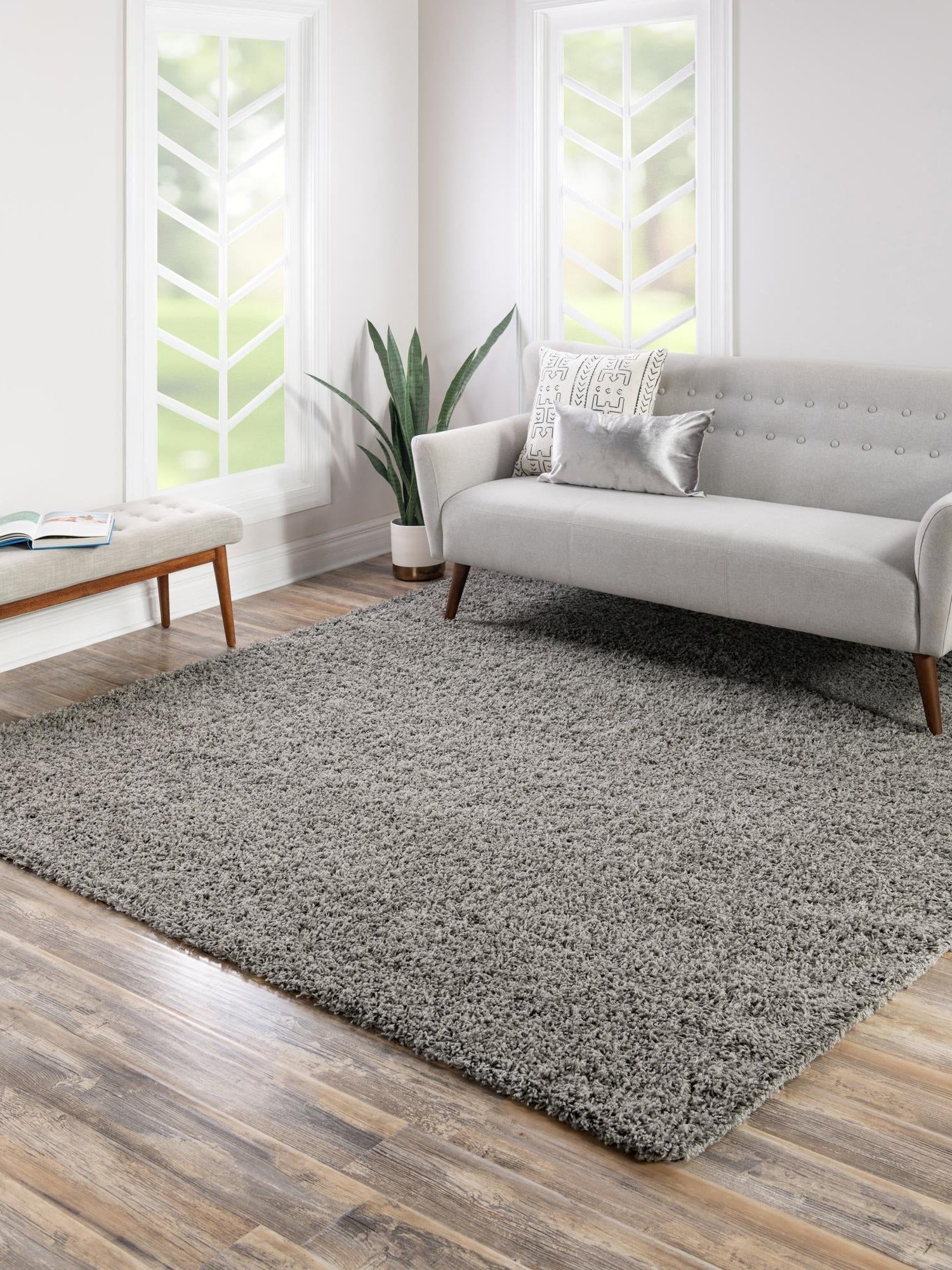Cloud Gray 5' 3 x 5' 3 Solid Shag Square Area Rug Thick Soft Touch Fluffy & Plush Shaggy Pile Durable Minimalist Carpet for Classic Interior Design for Sale at Rug Engine