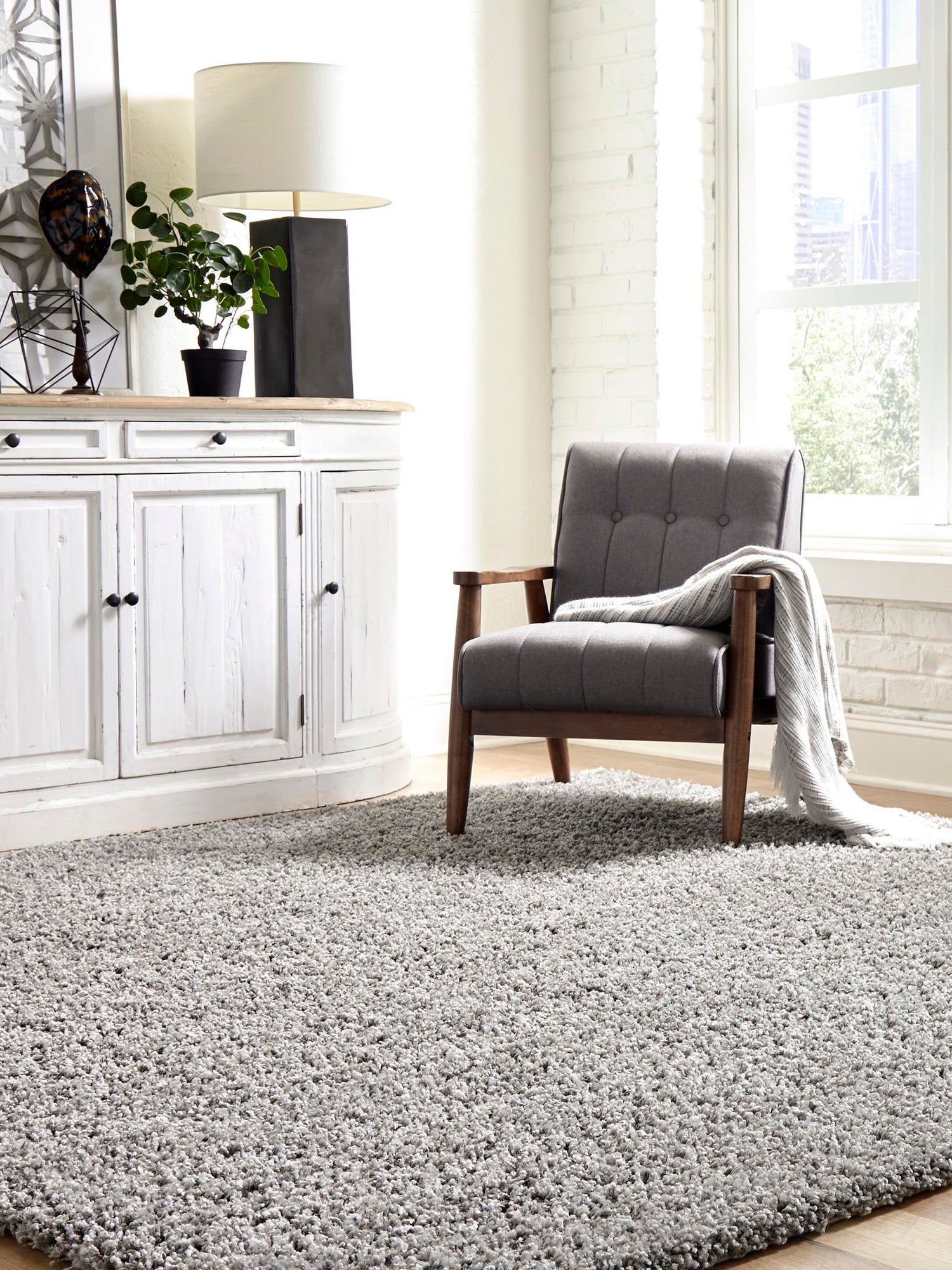 Cloud Gray 5' 3 x 5' 3 Solid Shag Square Area Rug Thick Soft Touch Fluffy & Plush Shaggy Pile Durable Minimalist Carpet for Classic Interior Design for Sale at Rug Engine