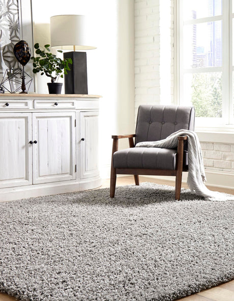Cloud Gray 5' 3 x 5' 3 Solid Shag Square Area Rug Thick Soft Touch Fluffy & Plush Shaggy Pile Durable Minimalist Carpet for Classic Interior Design for Sale at Rug Engine