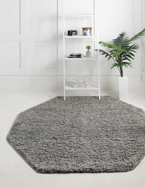 Cloud Gray 4' 1 x 4' 1 Solid Shag Octagon Area Rug Thick Soft Touch Fluffy & Plush Shaggy Pile