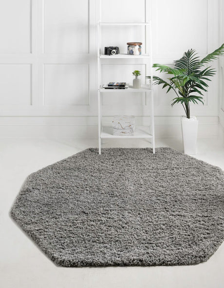 Cloud Gray 4' 1 x 4' 1 Solid Shag Octagon Area Rug Thick Soft Touch Fluffy & Plush Shaggy Pile