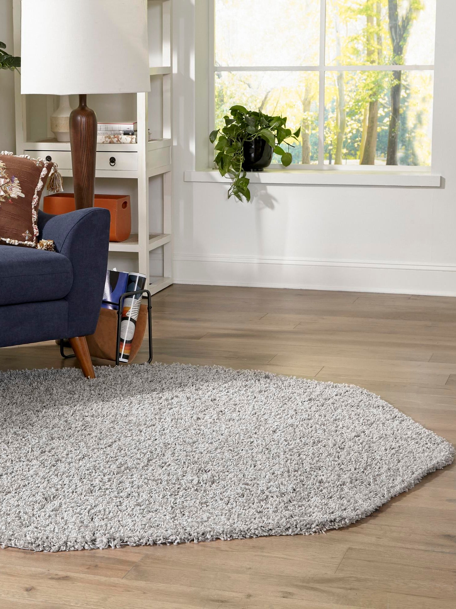 Cloud Gray 4' 1 x 4' 1 Solid Shag Octagon Area Rug Thick Soft Touch Fluffy & Plush Shaggy Pile Durable Minimalist Carpet for Classic Interior Design for Sale at Rug Engine