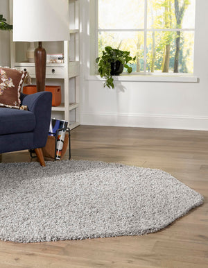 Cloud Gray 4' 1 x 4' 1 Solid Shag Octagon Area Rug Thick Soft Touch Fluffy & Plush Shaggy Pile