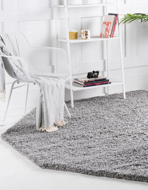 Cloud Gray 4' 1 x 4' 1 Solid Shag Octagon Area Rug Thick Soft Touch Fluffy & Plush Shaggy Pile