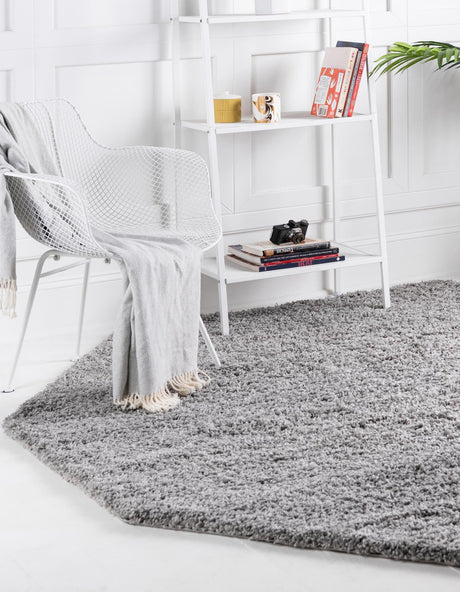 Cloud Gray 4' 1 x 4' 1 Solid Shag Octagon Area Rug Thick Soft Touch Fluffy & Plush Shaggy Pile Durable Minimalist Carpet for Classic Interior Design for Sale at Rug Engine