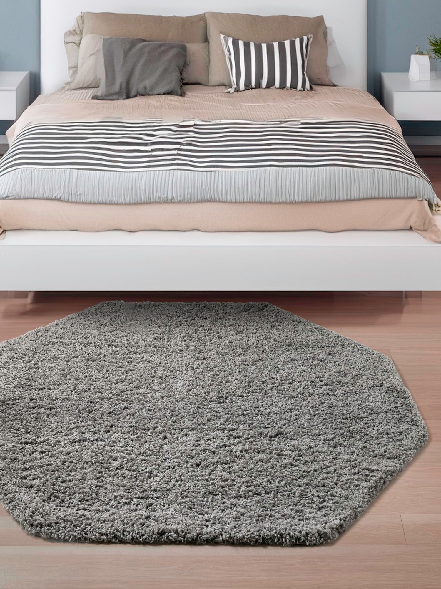 Cloud Gray 4' 1 x 4' 1 Solid Shag Octagon Area Rug Thick Soft Touch Fluffy & Plush Shaggy Pile Durable Minimalist Carpet for Classic Interior Design for Sale at Rug Engine
