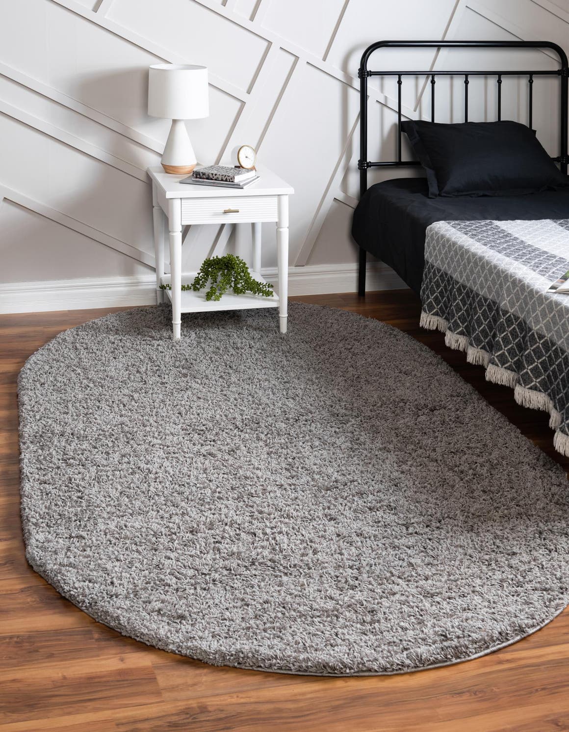 Cloud Gray 5' 3 x 8' Solid Shag Oval Area Rug Thick Soft Touch Fluffy & Plush Shaggy Pile Durable Minimalist Carpet for Classic Interior Design for Sale at Rug Engine