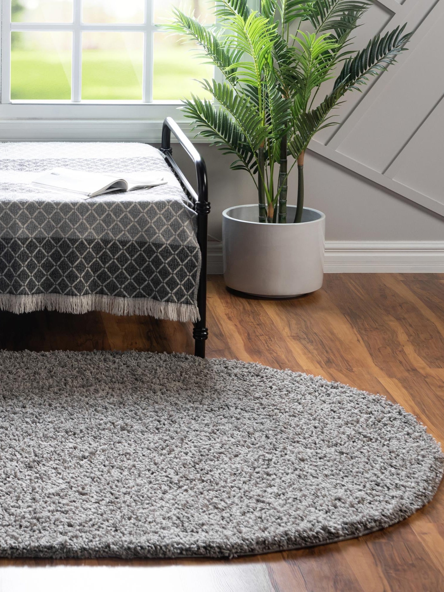 Cloud Gray 5' 3 x 8' Solid Shag Oval Area Rug Thick Soft Touch Fluffy & Plush Shaggy Pile Durable Minimalist Carpet for Classic Interior Design for Sale at Rug Engine