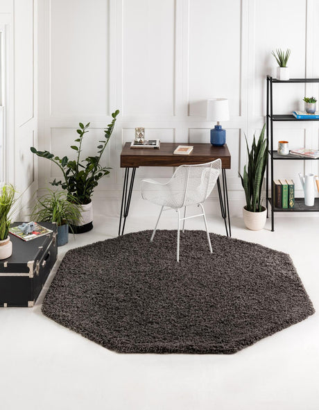 Graphite Gray 4' 1 x 4' 1 Solid Shag Octagon Area Rug Thick Soft Touch Fluffy & Plush Shaggy Pile