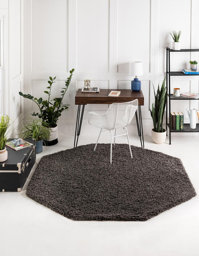 Graphite Gray 4' 1 x 4' 1 Solid Shag Octagon Area Rug Thick Soft Touch Fluffy & Plush Shaggy Pile
