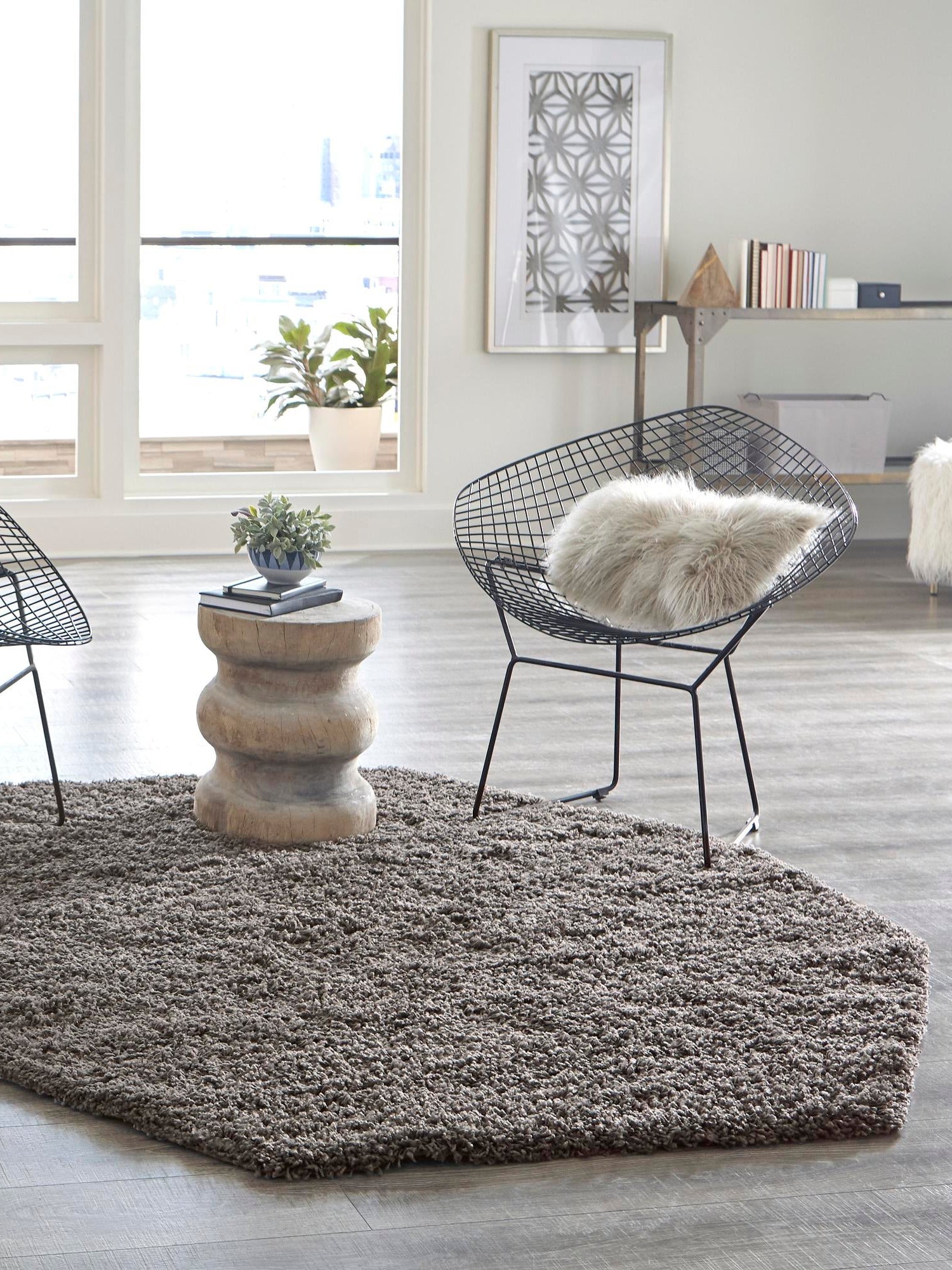 Graphite Gray 6' 1 x 6' 1 Solid Shag Octagon Area Rug Thick Soft Touch Fluffy & Plush Shaggy Pile Durable Minimalist Carpet for Classic Interior Design for Sale at Rug Engine