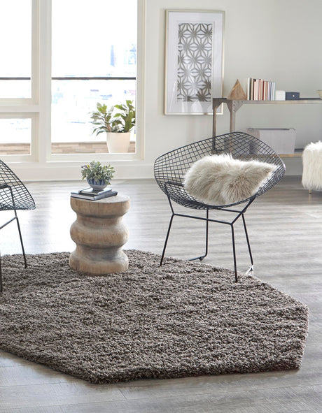 Graphite Gray 6' 1 x 6' 1 Solid Shag Octagon Area Rug Thick Soft Touch Fluffy & Plush Shaggy Pile Durable Minimalist Carpet for Classic Interior Design for Sale at Rug Engine
