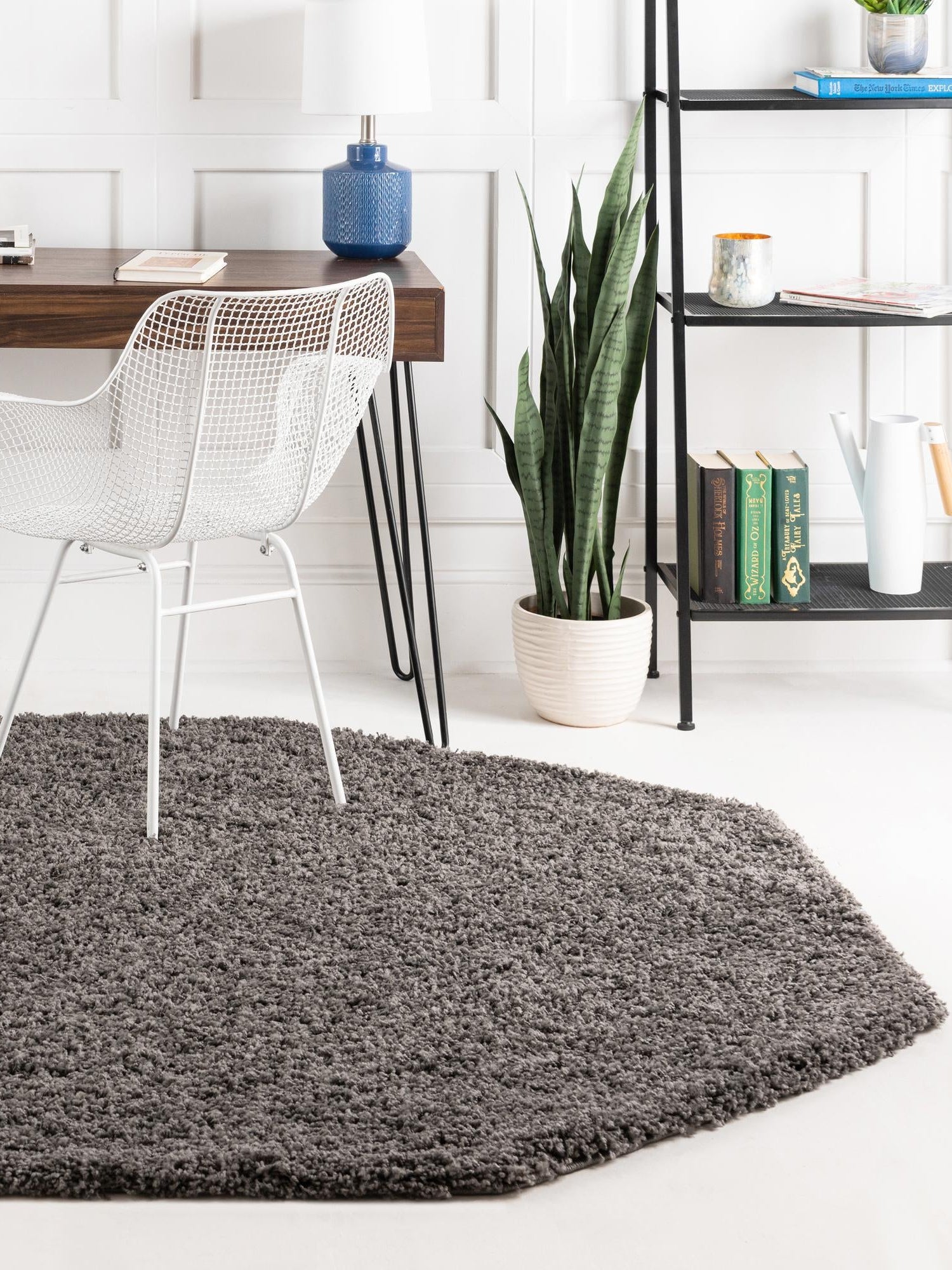Graphite Gray 6' 1 x 6' 1 Solid Shag Octagon Area Rug Thick Soft Touch Fluffy & Plush Shaggy Pile Durable Minimalist Carpet for Classic Interior Design for Sale at Rug Engine