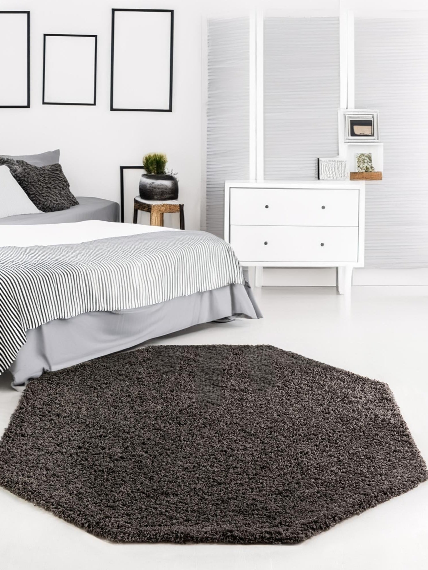 Graphite Gray 4' 1 x 4' 1 Solid Shag Octagon Area Rug Thick Soft Touch Fluffy & Plush Shaggy Pile Durable Minimalist Carpet for Classic Interior Design for Sale at Rug Engine