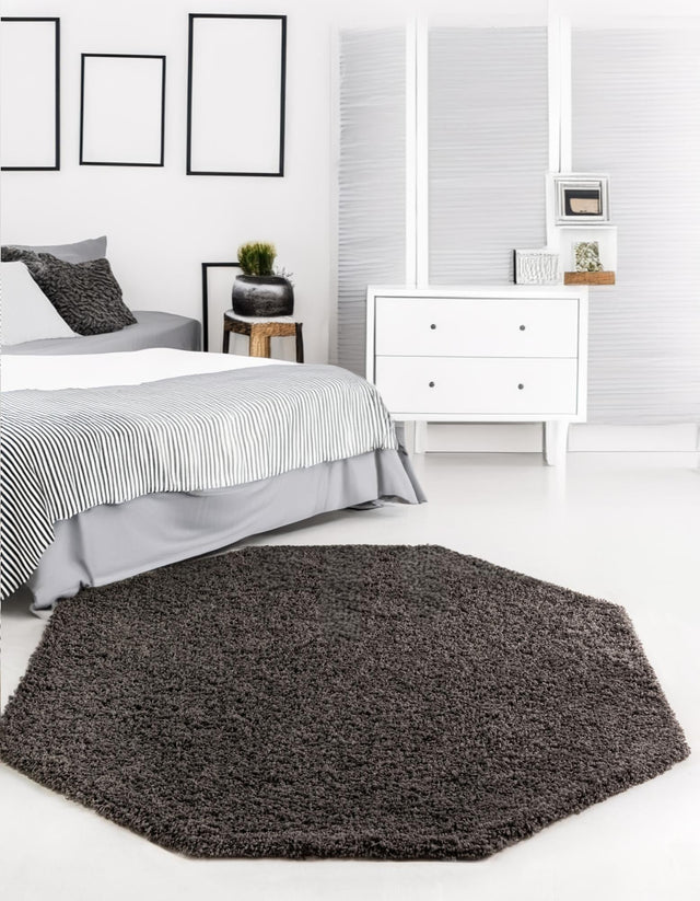 Graphite Gray 4' 1 x 4' 1 Solid Shag Octagon Area Rug Thick Soft Touch Fluffy & Plush Shaggy Pile