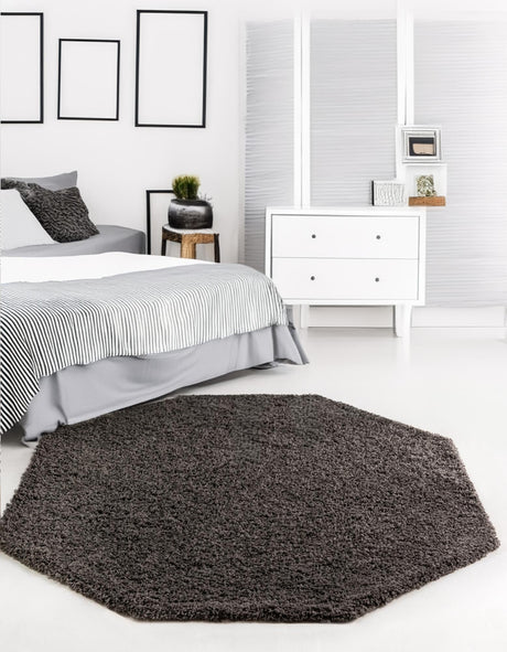 Graphite Gray 6' 1 x 6' 1 Solid Shag Octagon Area Rug Thick Soft Touch Fluffy & Plush Shaggy Pile Durable Minimalist Carpet for Classic Interior Design for Sale at Rug Engine