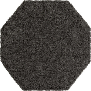 Graphite Gray 6' 1 x 6' 1 Solid Shag Octagon Area Rug Thick Soft Touch Fluffy & Plush Shaggy Pile