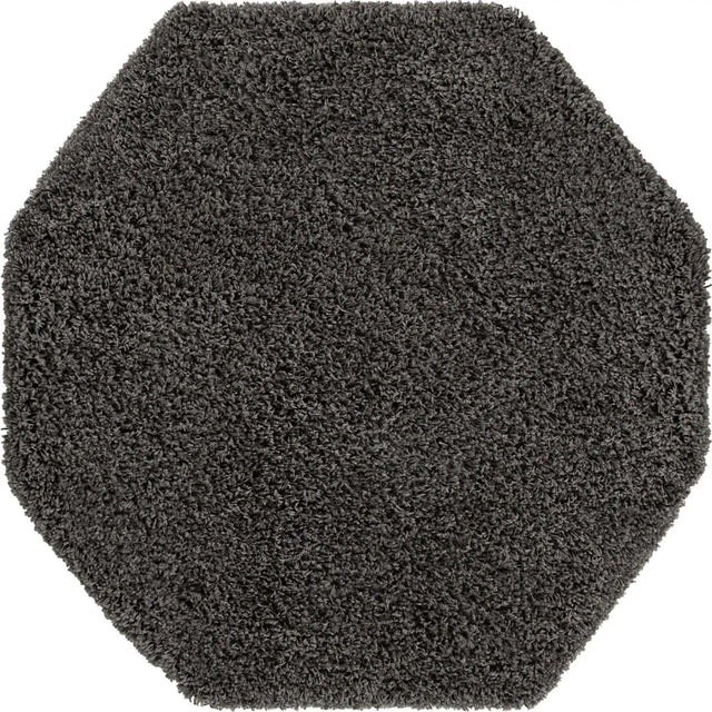 Graphite Gray 4' 1 x 4' 1 Solid Shag Octagon Area Rug Thick Soft Touch Fluffy & Plush Shaggy Pile