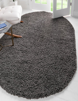 Graphite Gray 7' 10 x 10' Solid Shag Oval Area Rug Thick Soft Touch Fluffy & Plush Shaggy Pile