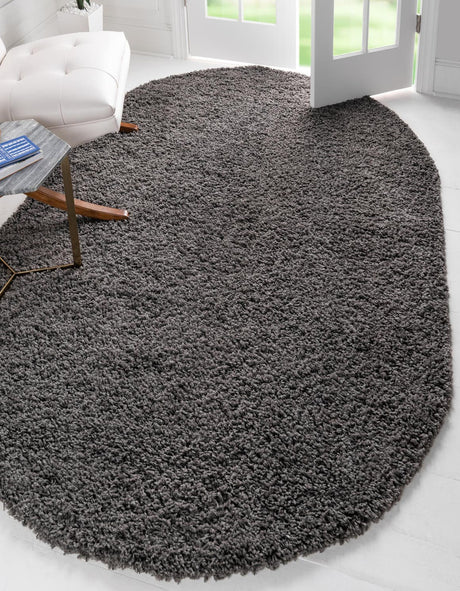 Graphite Gray 7' 10 x 10' Solid Shag Oval Area Rug Thick Soft Touch Fluffy & Plush Shaggy Pile