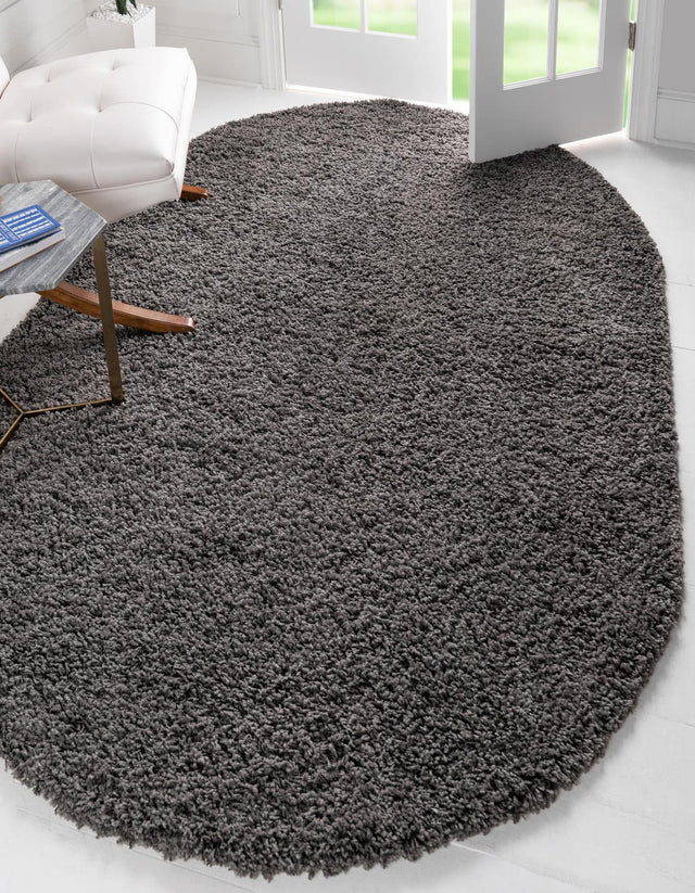 Graphite Gray 7' 10 x 10' Solid Shag Oval Area Rug Thick Soft Touch Fluffy & Plush Shaggy Pile