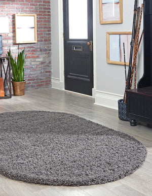 Graphite Gray 7' 10 x 10' Solid Shag Oval Area Rug Thick Soft Touch Fluffy & Plush Shaggy Pile