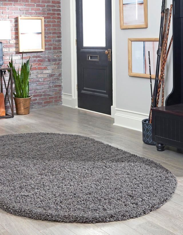 Graphite Gray 7' 10 x 10' Solid Shag Oval Area Rug Thick Soft Touch Fluffy & Plush Shaggy Pile