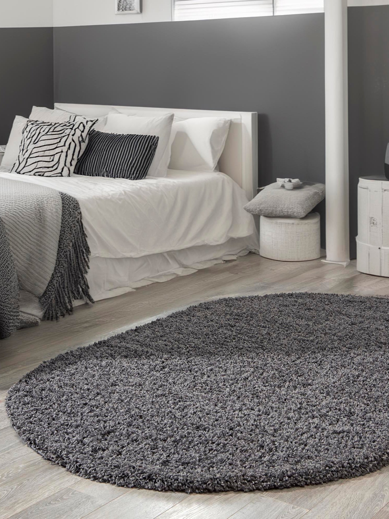 Graphite Gray 5' 3 x 8' Solid Shag Oval Area Rug Thick Soft Touch Fluffy & Plush Shaggy Pile Durable Minimalist Carpet for Classic Interior Design for Sale at Rug Engine