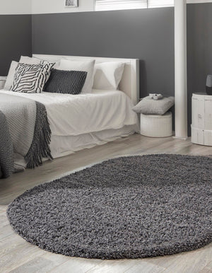Graphite Gray 7' 10 x 10' Solid Shag Oval Area Rug Thick Soft Touch Fluffy & Plush Shaggy Pile