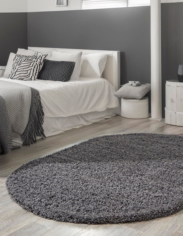 Graphite Gray 7' 10 x 10' Solid Shag Oval Area Rug Thick Soft Touch Fluffy & Plush Shaggy Pile
