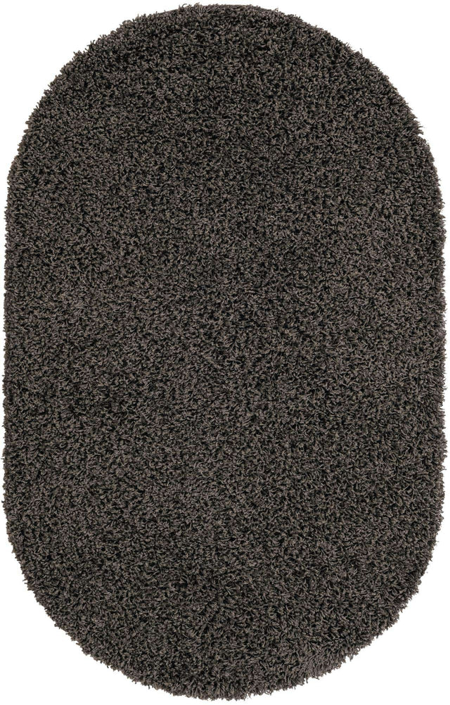 Graphite Gray 3' 1 x 5' 3 Solid Shag Oval Area Rug Thick Soft Touch Fluffy & Plush Shaggy Pile