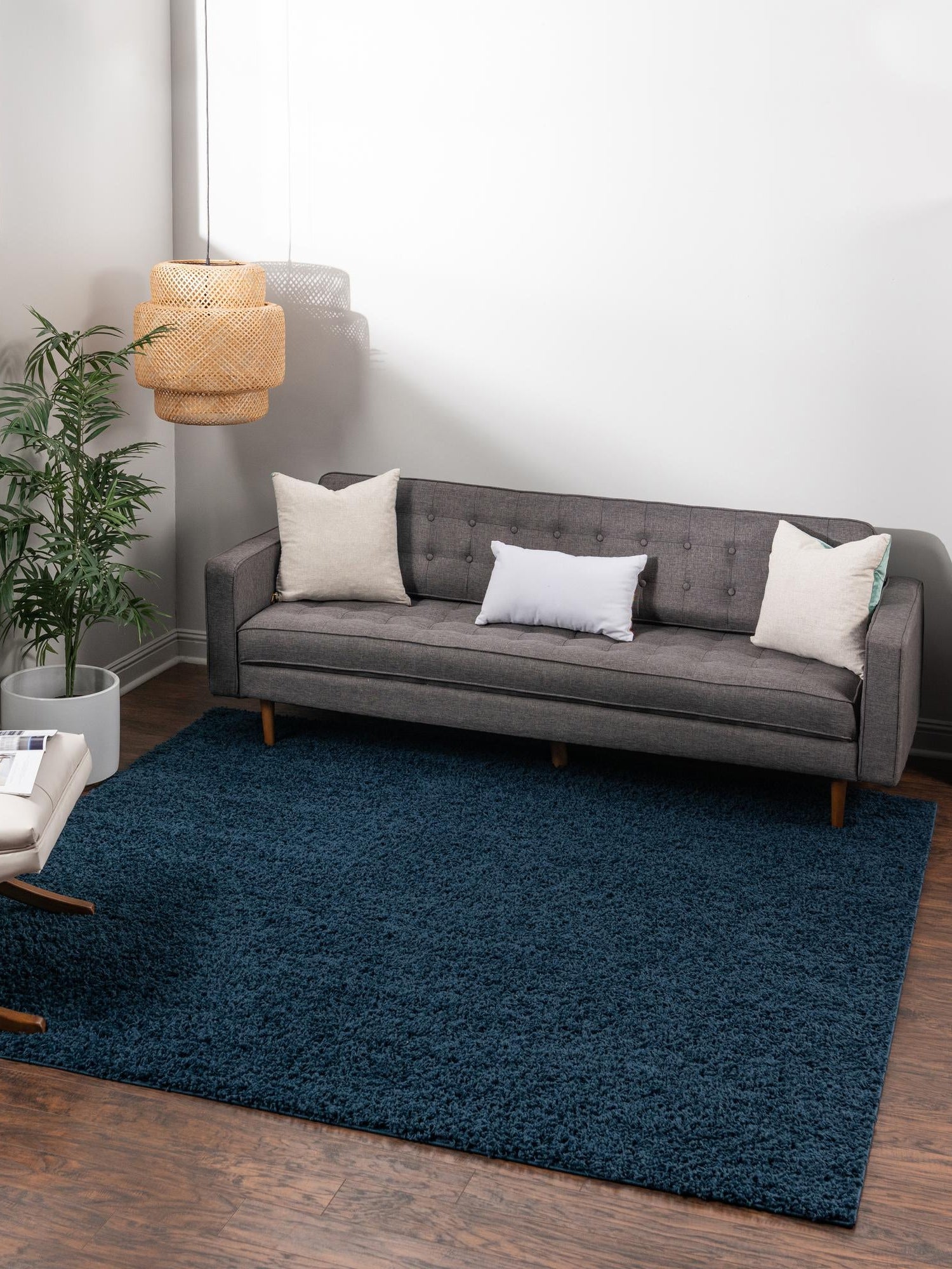 Sapphire Blue 7' 10 x 7' 10 Solid Shag Square Area Rug Thick Soft Touch Fluffy & Plush Shaggy Pile Durable Minimalist Carpet for Classic Interior Design for Sale at Rug Engine