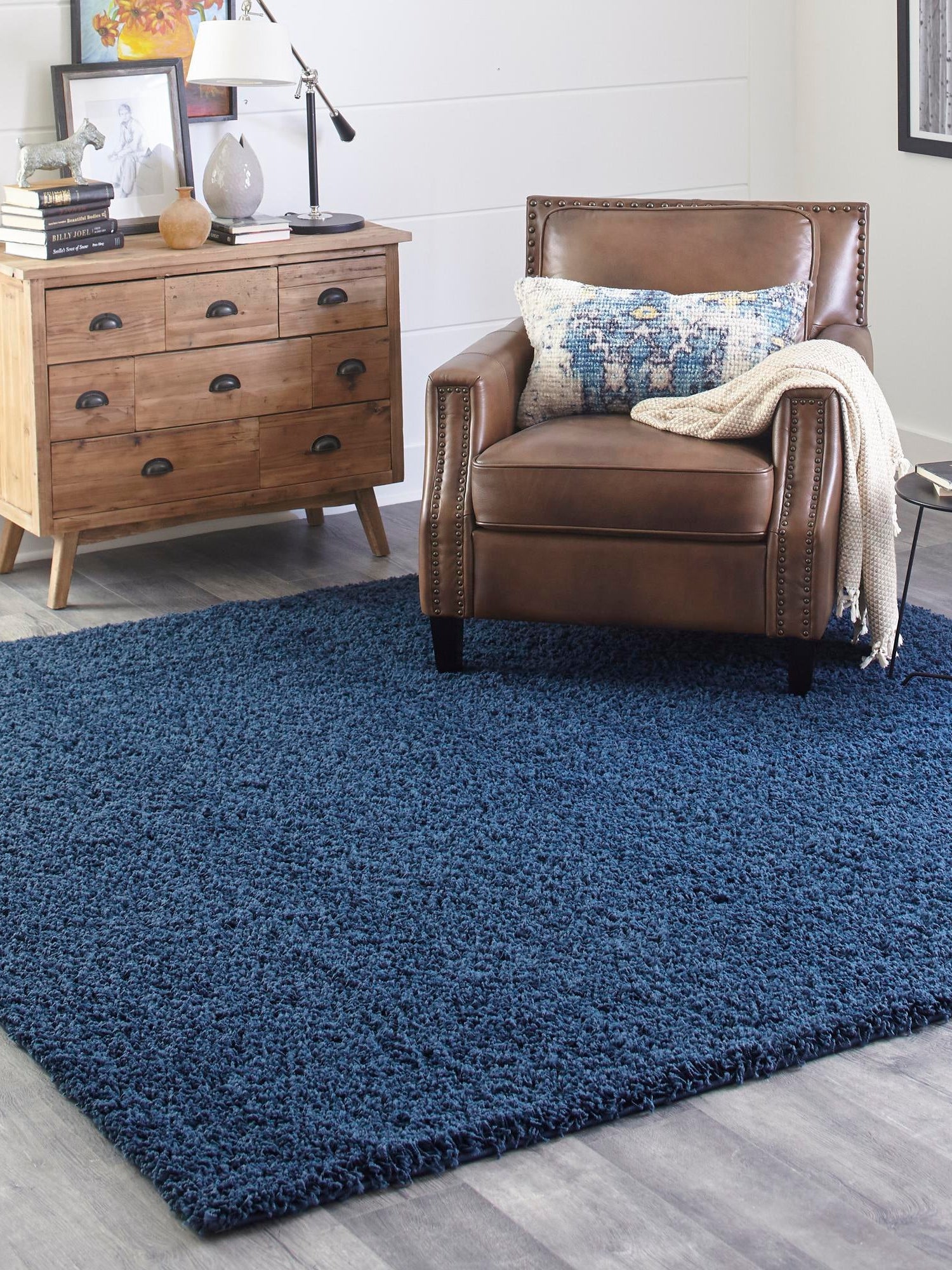 Sapphire Blue 7' 10 x 7' 10 Solid Shag Square Area Rug Thick Soft Touch Fluffy & Plush Shaggy Pile Durable Minimalist Carpet for Classic Interior Design for Sale at Rug Engine