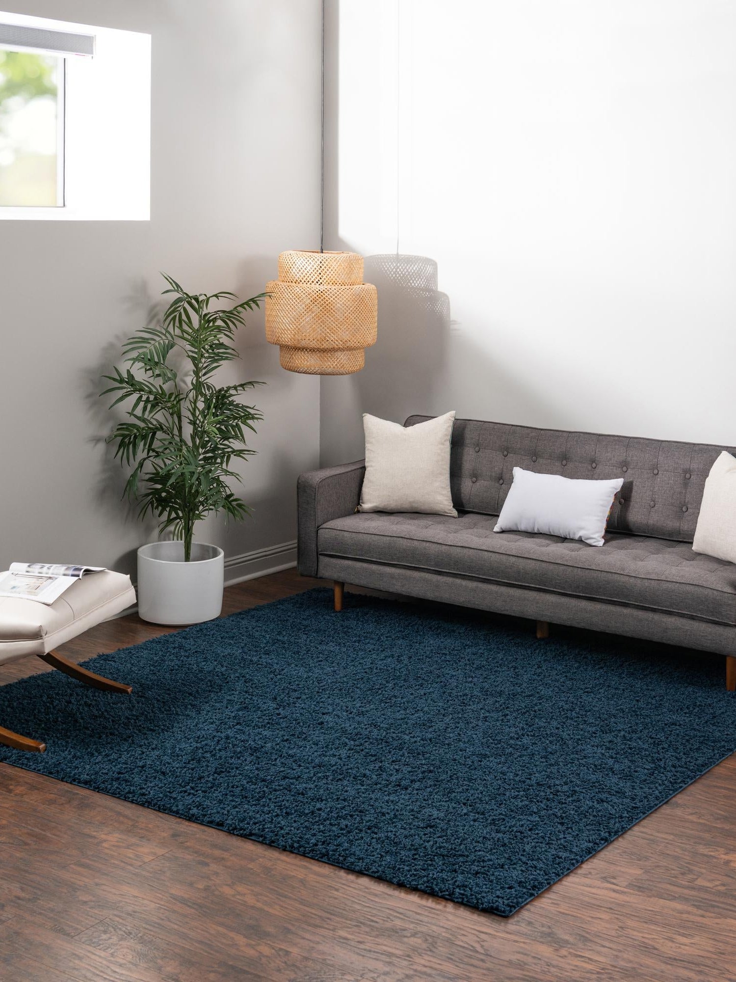 Sapphire Blue 5' 3 x 5' 3 Solid Shag Square Area Rug Thick Soft Touch Fluffy & Plush Shaggy Pile Durable Minimalist Carpet for Classic Interior Design for Sale at Rug Engine