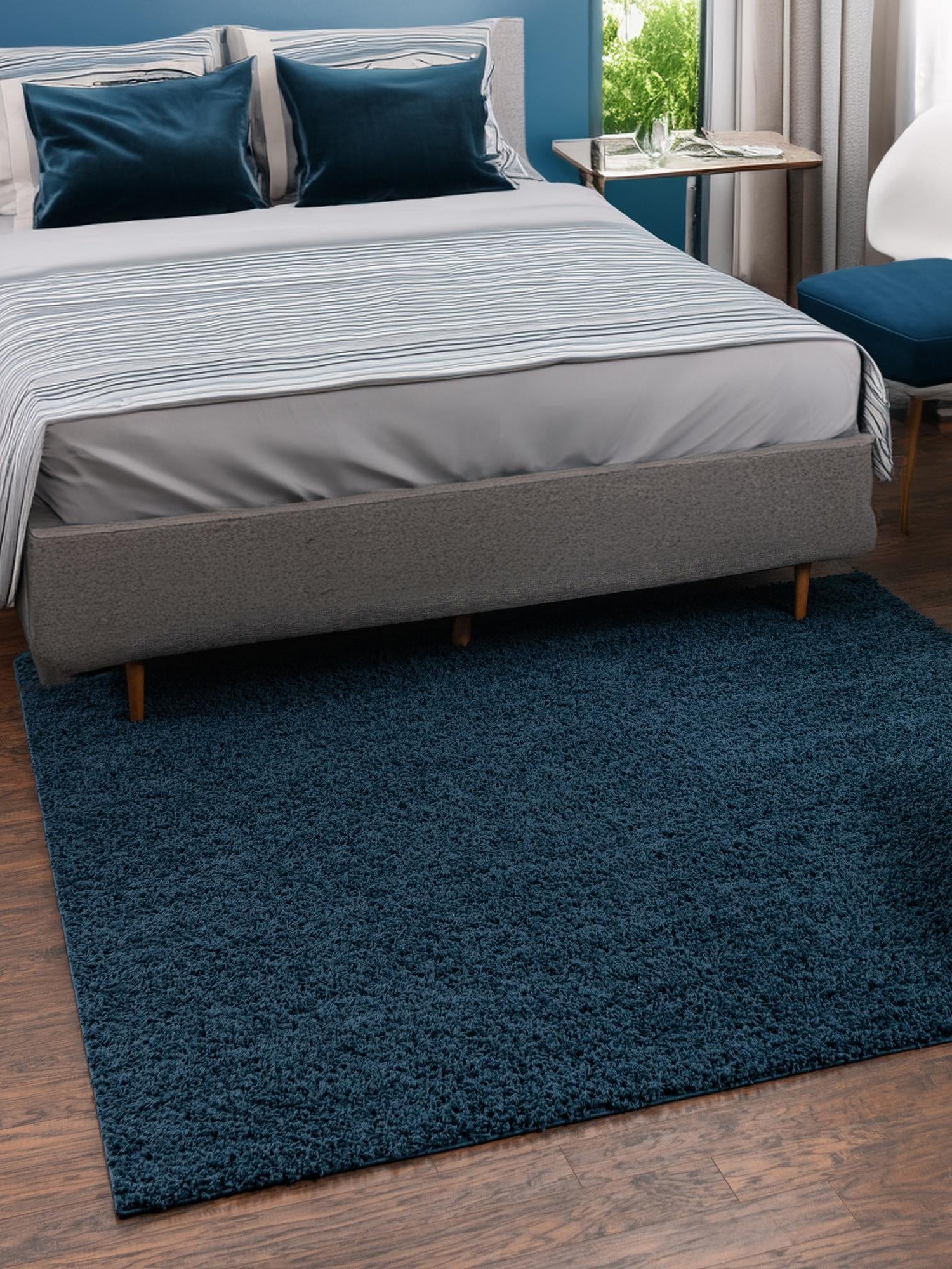 Sapphire Blue 5' 3 x 5' 3 Solid Shag Square Area Rug Thick Soft Touch Fluffy & Plush Shaggy Pile Durable Minimalist Carpet for Classic Interior Design for Sale at Rug Engine