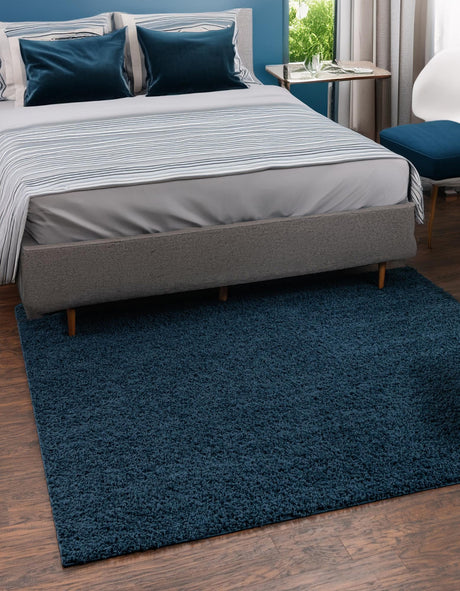 Sapphire Blue 3' 1 x 3' 1 Solid Shag Square Area Rug Thick Soft Touch Fluffy & Plush Shaggy Pile Durable Minimalist Carpet for Classic Interior Design for Sale at Rug Engine