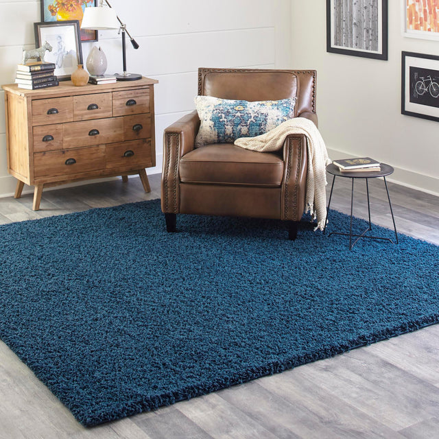 Sapphire Blue 2' 2 x 2' 2 Solid Shag Square Area Rug Thick Soft Touch Fluffy & Plush Shaggy Pile
