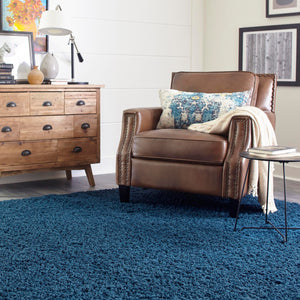 Sapphire Blue 2' 2 x 2' 2 Solid Shag Square Area Rug Thick Soft Touch Fluffy & Plush Shaggy Pile