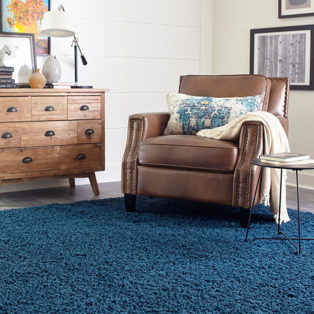Sapphire Blue 2' 2 x 2' 2 Solid Shag Square Area Rug Thick Soft Touch Fluffy & Plush Shaggy Pile