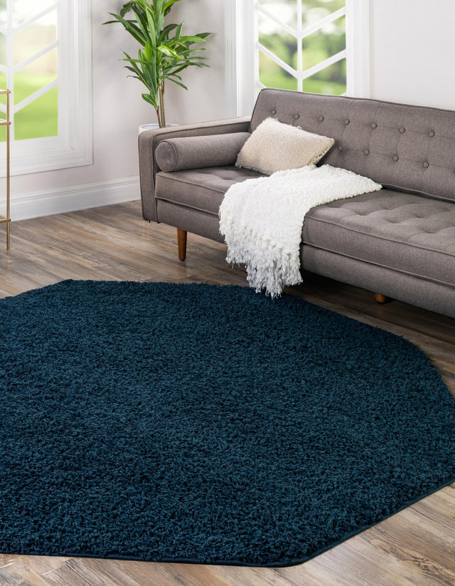 Sapphire Blue 4' 1 x 4' 1 Solid Shag Octagon Area Rug Thick Soft Touch Fluffy & Plush Shaggy Pile