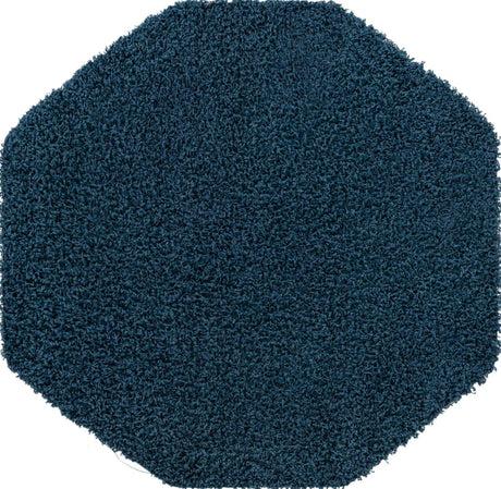 Sapphire Blue 4' 1 x 4' 1 Solid Shag Octagon Area Rug Thick Soft Touch Fluffy & Plush Shaggy Pile